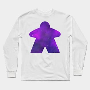 Purple Galaxy Nebula Space Meeple | Board Game Fan Long Sleeve T-Shirt